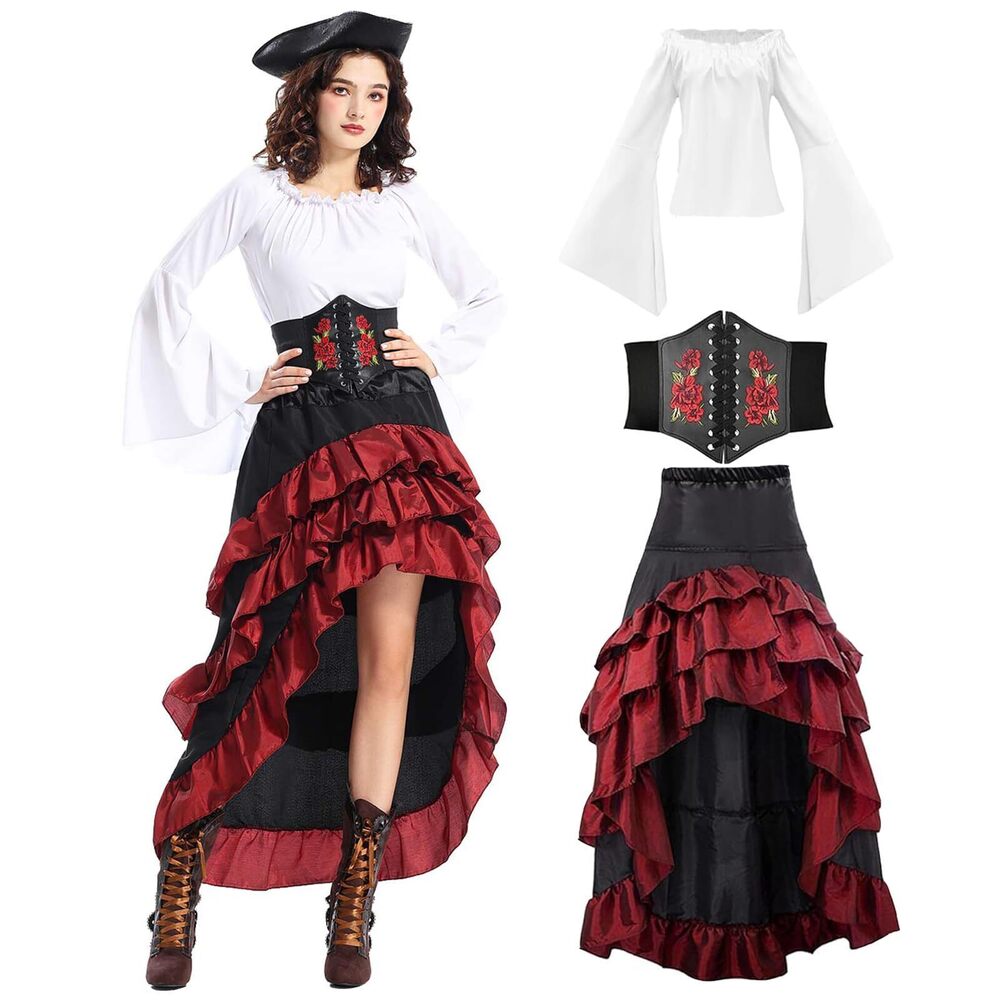 2524 Pirate Costume Renaissance Dress Sexy Spanish Steampunk Captain Pirate